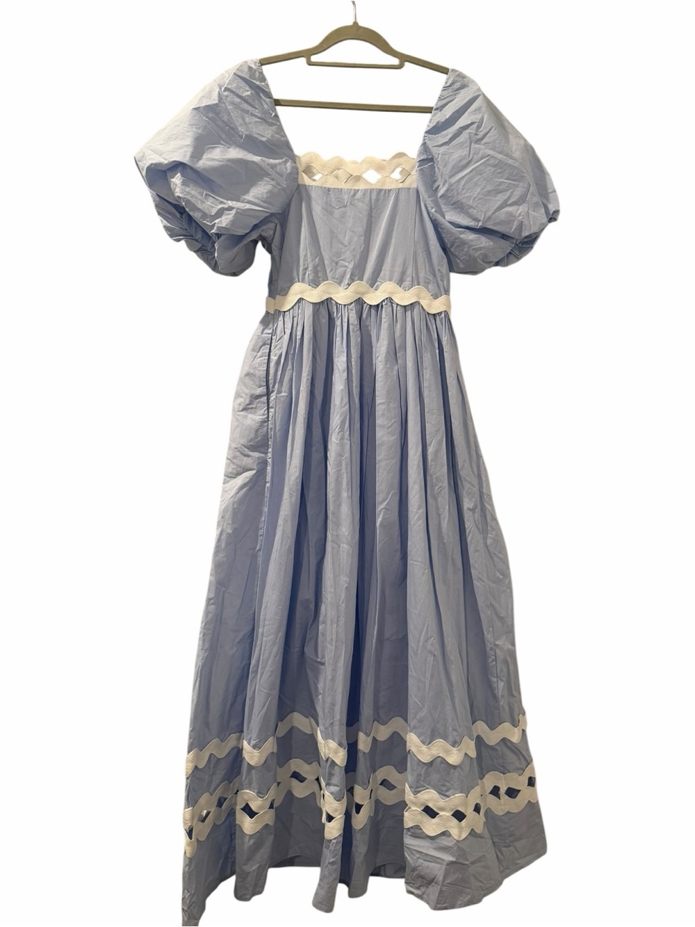 English Factory Powder Blue Puff Sleeve Cotton Midi Dress XS NWT - Picture 11 of 11